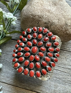 Navajo Native Sterling Silver Red Mediterranean Coral Cuff Bracelet C Yazzie