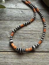 Load image into Gallery viewer, Orange Spiny Oyster Multi Graduated Sterling Silver Pearls Bead Necklace 18 inch