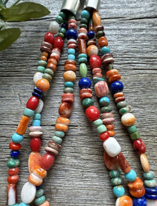 Sterling Silver Multi Strand Multi Stone Bead Necklace. 16 inch