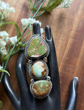 Load image into Gallery viewer, Native American Sterling Silver Green Royston Turquoise Adjustable Ring K Yazzie