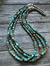 Load image into Gallery viewer, Sterling Silver Multi Strand Blue Green Turquoise Stone Bead Necklace 24 inch