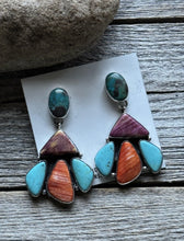 Load image into Gallery viewer, Navajo 925 Sterling Silver Multi Stone Cluster Earrings Marcella James