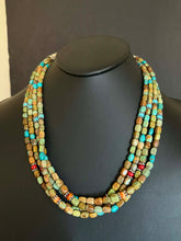 Load image into Gallery viewer, Sterling silver sourhwestern blue green turquoise multistrand necklace 24 inch