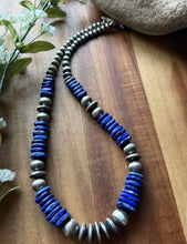 Load image into Gallery viewer, Sterling Silver Graduated Lapis Pearls Bead Necklace. 18 inch. Gift