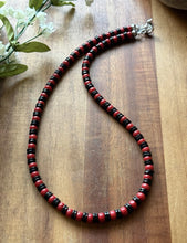 Load image into Gallery viewer, Sterling Silver Black Onyx W Red Coral Bead Necklace. 18 Inch