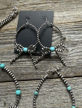 Load image into Gallery viewer, Bow Sterling Silver Turquoise 4mm Pearls Bead Necklace Earrings Bracelet Set