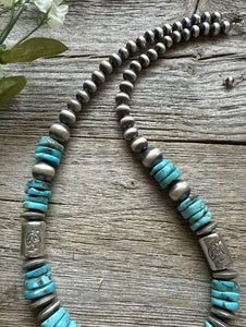 Sterling Silver Blue Turquoise W Pearls Kokopelli Bead Necklace 18 Inch