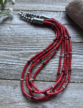 Load image into Gallery viewer, Sterling Silver Multi Strand Red Coral Bead Necklace 22 Inch
