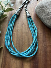 Load image into Gallery viewer, Sterling Silver Multi Strand Blue Turquoise Bead Necklace. 18 inch