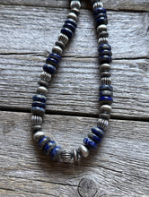 Load image into Gallery viewer, Southwestern 925 Sterling Silver Lapis Pearls Bead Necklace 18 Inch