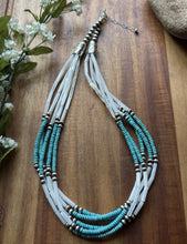 Load image into Gallery viewer, Sterling Silver Multi Strand MOP Mother Of Pearl Turquoise Bead Necklace 22 inch