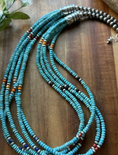 Load image into Gallery viewer, Sterling Silver Multi Strand Stone Blue Turquoise Bead Necklace. 24 inch
