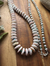 Load image into Gallery viewer, Long Sterling Silver Graduated Pink Conch Turquoise Bead Necklace. 42 inch