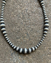 Load image into Gallery viewer, 4mm - 8mm Multi Graduated Sterling Silver Oxidized Pearls Bead Necklace 34 Inch