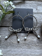 Load image into Gallery viewer, Sterling Silver Bow White Howlite Pearls Hoop Bead Earrings 3.5 Inch