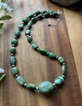Load image into Gallery viewer, Sterling Silver Green Turquoise Nuggets W Pearls Bead Necklace. 20 Inch