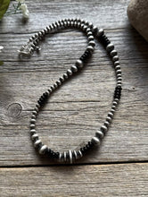 Load image into Gallery viewer, Black Onyx Multi Graduated Sterling Silver Pearls Bead Necklace 18 inch 4mm -8mm