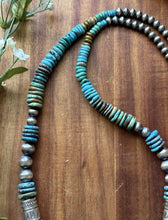 Load image into Gallery viewer, Long Graduated Sterling Silver Blue Green Turquoise Pearls Bead Necklace 32 Inch