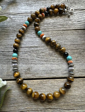 Load image into Gallery viewer, Southwestern 925 Sterling Silver Multi Stone Tigers Eye Bead Necklace 20 inch