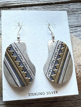 Load image into Gallery viewer, T and R Singer Native American Sterling Silver Gold Filled Earrings. 2.25 Inch