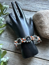 Load image into Gallery viewer, Floral Sterling Silver Orange Spiny Oyster Pearls Bead Bracelet. 7 Inch