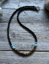 Load image into Gallery viewer, Sterling Silver Black Onyx Tigers Eye Turquoise Bead Necklace. 18 Inch Gift