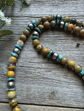 Load image into Gallery viewer, Sterling Silver Bumblebee Jasper Turquoise W Pearls Bead Necklace. 22 inch