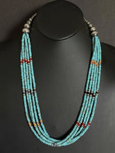 Load image into Gallery viewer, Sterling Silver Multi Strand Stone Blue Turquoise Pearls Bead Necklace. 26 inch