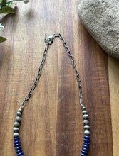 Load image into Gallery viewer, Sterling Silver Graduated Lapis Pearls Chain Bead Necklace. 16 Inch. Gift