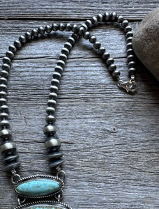 Navajo Sterling Silver Turquoise Pink Conch Pearls Lariat Y Necklace KY