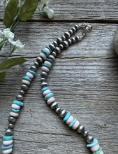 Load image into Gallery viewer, Sterling Silver Pink Conch Turquoise W Pearls Kokopelli Bead Necklace 18 Inch