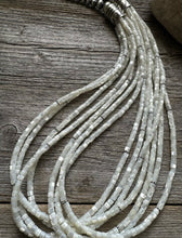 Load image into Gallery viewer, Sterling Silver Multi Strand Mother of Pearl Bead Necklace. 24 inch