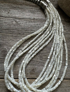 Sterling Silver Multi Strand Mother of Pearl Bead Necklace. 24 inch