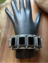 Load image into Gallery viewer, Navajo Native American Sterling Silver Black Onyx Row Cuff Bracelet D Delgarito