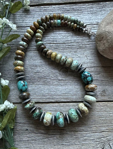 Southwestern 925 Sterling Silver Graduated Turquoise Bead Necklace. 23 inch