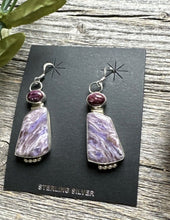 Load image into Gallery viewer, Navajo 925 Sterling Silver Purple Spiny Oyster Charoite Handmade Earrings RS