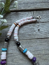 Load image into Gallery viewer, Sterling Silver Multi Stone Pink Conch Kokopelli Bead Necklace 18 Inch