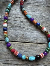 Load image into Gallery viewer, Sterling Silver Multi Color Stone Spiny Turquoise Bead Necklace. 18 inch. Gift
