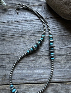 Sterling Silver Blue Turquoise W Pearls Bead Necklace. 20 inch