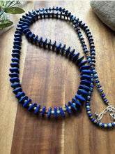 Load image into Gallery viewer, Long Sterling Silver Graduated Blue Lapis Turquoise Bead Necklace. 36 inch