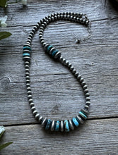 Load image into Gallery viewer, Sterling Silver Blue Turquoise W 5mm Pearls Bead Necklace. 18 inch