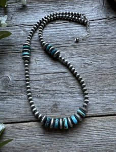 Sterling Silver Blue Turquoise W 5mm Pearls Bead Necklace. 18 inch