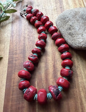 Load image into Gallery viewer, Heavy Chunky Sterling Silver Red Coral Bead Necklace. 20 inch Gift
