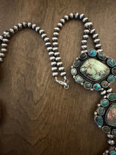 Load image into Gallery viewer, Navajo sterling silver royston cluster squash blossom necklace