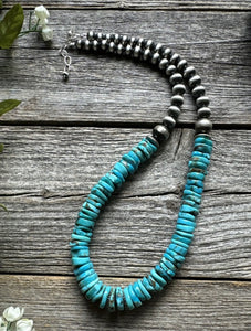 Sterling Silver Blue Turquoise W Pearls Bead Necklace. 18 inch