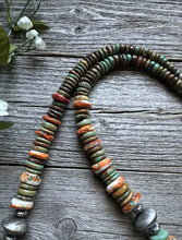 Load image into Gallery viewer, Sterling Silver Green Turquoise Spiny Oyster Multi Stone Bead Necklace 26 Inch