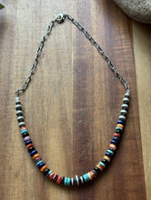 Load image into Gallery viewer, Sterling Silver Graduated Multi Stone Pearls Chain Bead Necklace. 16 Inch. Gift