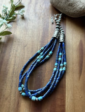 Load image into Gallery viewer, Sterling Silver Multi Strand Heishi Lapis Turquoise Pearls Bead Necklace 18 inch