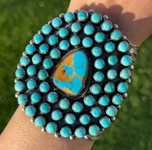 Load image into Gallery viewer, Navajo Sterling Silver Blue Turquoise Cluster Flower Cuff Bracelet. KY