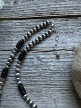 Load image into Gallery viewer, Sterling Silver Multi Bead Black Onyx W Pearls Bead Necklace. 18 inch. Gift